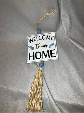 Welcome to Our Home Blue and Natural Wall Hanging